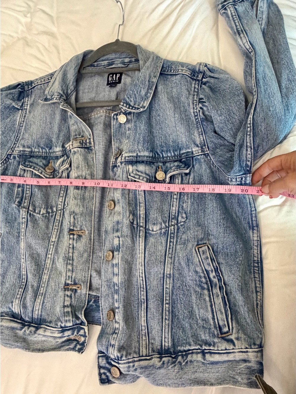 Gap Puff Sleeve Denim Jacket XL Medium Wash Statement Sleeve - Picture 8 of 11